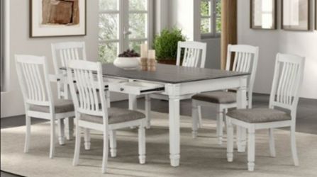 Brand New White & Grey 7pc Formal Dining Table Set