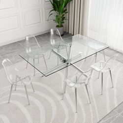 Set Of 4 - Transparent Dining Chairs with Chrome Metal Legs  [NEW IN BOX] Retails For $300+ [CHAIRS ONLY / TABLE SOLD SEPARATELY]] 