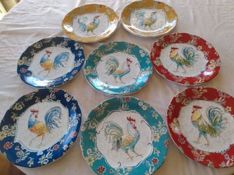 Farmhouse rooster dishes- Certified International, set for 5 people