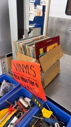 box of vinyls for 70