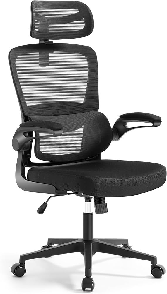 Ergonomic Office Chair,Mesh Office Chair with Lumbar Support,High Back Desk Chair with Flip-up Arms,400 lbs Big and Tall Computer Chair with Headrest,