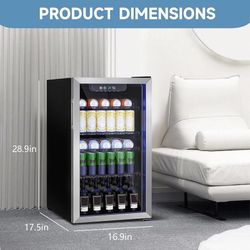 Beverage Refrigerator and Cooler, 110 Can/3.1 Cu Ft Mini Fridge with Glass Door, Adjustable Shelves for Soda,Bee,Wine, Free Standing Small Refrigerato