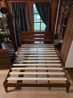 Queen Size Bed Frame w/headboard - mid century modern - acacia Emery