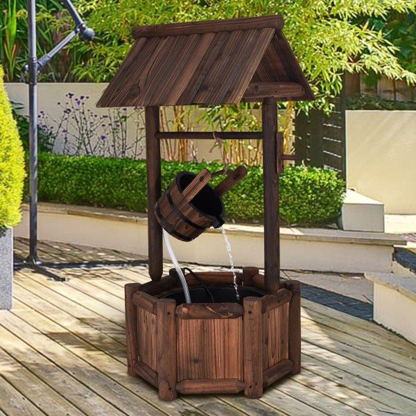 Garden Rustic Wishing Well Wooden Water Fountain w/ Pump pool kitchen patio furniture set Brand New
