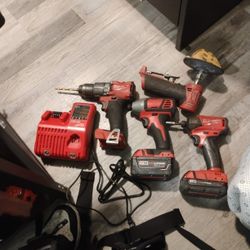 M18 Red Lithium Ion Drill,2 Drivers 1 , Sander And Charger Set