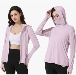 Women's UPF 50+ Sun Protection Jacket Spf UV Clothing With zipped pockets,Mask style sunscreen stand collar,Sleeve cuffs with thumbholes