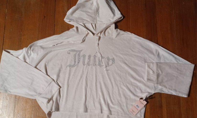 New Tags Women's Size Xlarge Juicy Couture White Pullover Hoodie Thin Material
