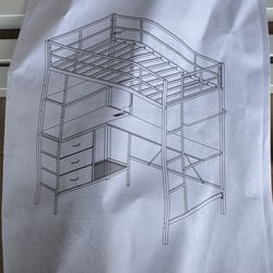 Twin Loft Bed White Metal