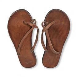 Abercrombie & Fitch Brown Leather Flip Flops Boho Thong Sandals Women Size 7/8