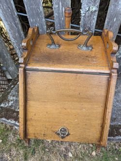 Old Antique Wooden Coal Skuttle Fireplace Tool Storage