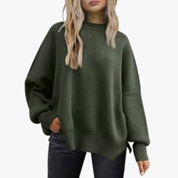 LILLUSORY Women's Oversized Batwing Sweaters, Army Green, Small