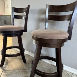 2 - Wooden, Swivel Counter Stools