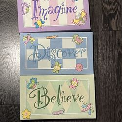 Wall art decor Canvas 12” X 7” Believe & Discover &. imagine set of 3 