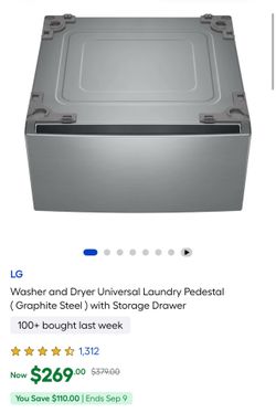 Washer and Dryer Universal Laundry Pedestal ( Graphite Steel ) with Storage Drawer