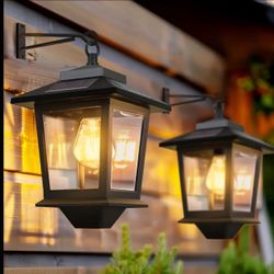 2 Pack Solar Wall Lanterns With Replaceable Bulb, 3000K Warm White