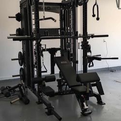 Smith Machine 500 | Adjustable Bench | 355lbs Cast Iron Olympic Weights | 7ft Olympic Bar | Fitness | Gym Equipment | FREE DELIVERY/INSTALLATION 
