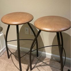 Set of 2 Modern Light Brown Bar Stools for Kitchen Counter Height Backless Bar Stools