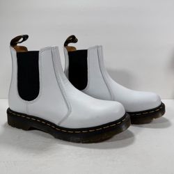 Dr. Martens 2976 Yellow Stitch Smooth White Leather Chelsea Boots Women Size 8