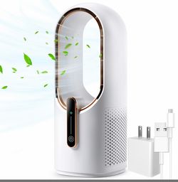 KONSIDEN Bladeless Desk Fan - 11.8", White/Gold