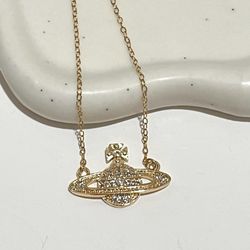Elegant 14K Gold Filled Necklace With Gold-tone Crystal Orb Pendent Jewelry