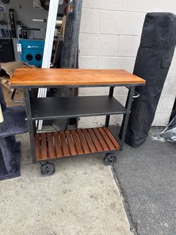 Vintage Rolling Bar Cart on Wheels Industrial Mobile Serving Cart Metal and