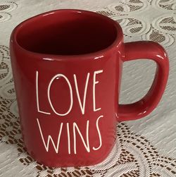 RAE DUNN LOVE WINS MUG RED