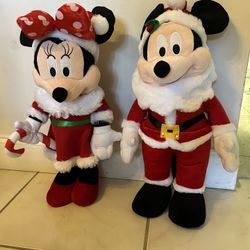 Mickey And Minnie Holiday Plush With Santa Hats And Candy Cane