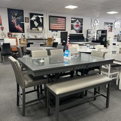 6PC Gray Counter Height Dining Table Set 