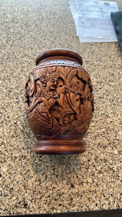 Hand Carved Wood Vase, Or Storage Container