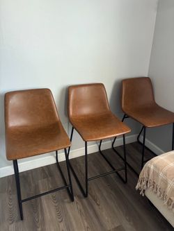Set of 3 Target Bowden Counter Height Bar Stools – Caramel Faux Leather – Excellent Condition