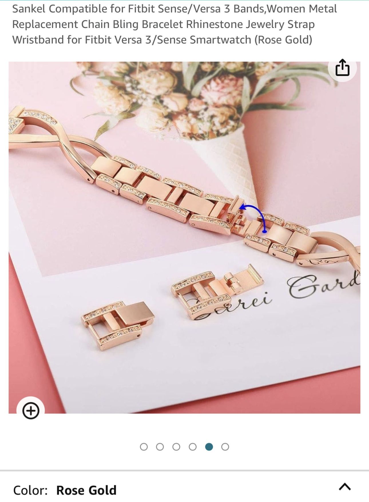 Elegant Metal Sankel Band For Fitbit Versa 3 / Sense In Rose Gold