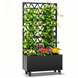 Metal Planter Box with Trellis Raised Garden Bed - 72.05"x35.83"x16.14", Trellis Privacy Screen for Climbing Plants, Vegetables, Vines(Assembly Requir