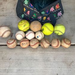 Bag of softballs and baseballs