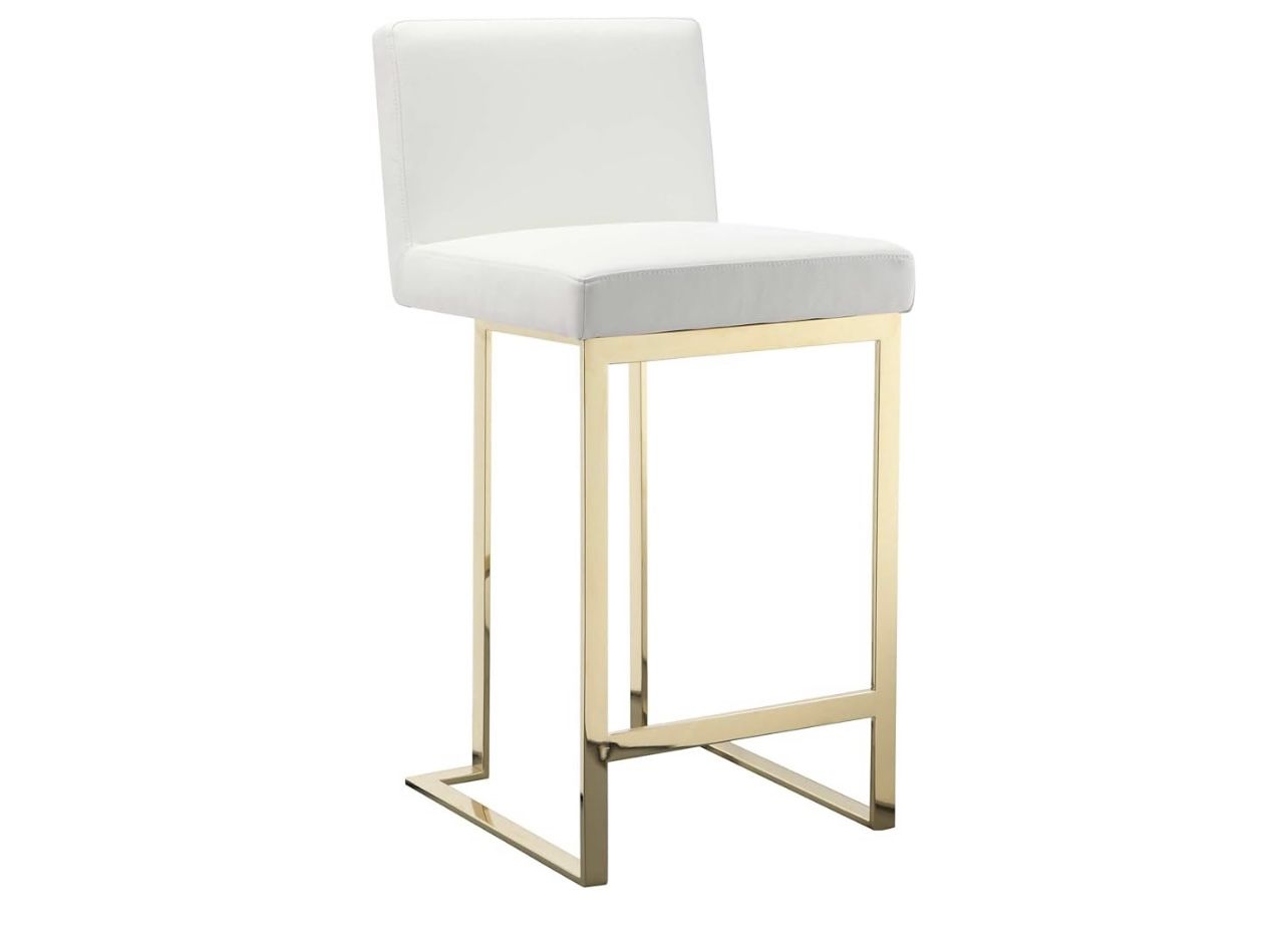 Benjara Chair Boly 26 Inch Counter Stool, Cushioned Faux Leather, Cantilever, White and Gold Must pick up North Laredo (Shiloh Area)