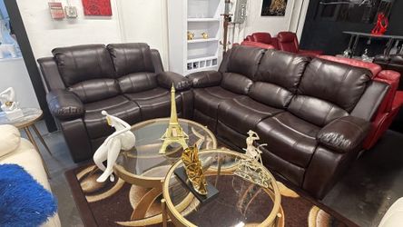 Dark Brown Leather Reclining Sofa Set