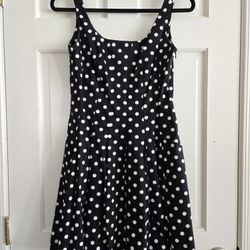 New Women's Size 6P Petite Black & White Polka Dots Short, Sleeveless Dress w/ Pockets & Side Zipper