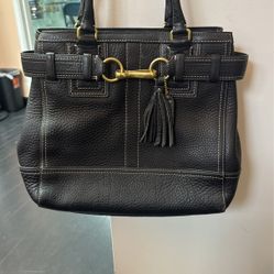 Coach Pebbled  Black Leather Satchel Purse 