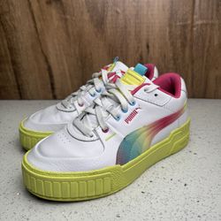 PUMA Cali Sport chunky sneakers white neon rainbow womens size 7