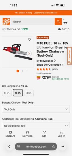 Milwaukee M18 FUEL 16 in. Brushless Chainsaw Tool-Only