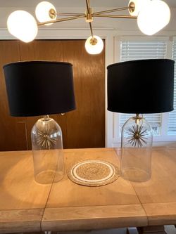 Pair of Ballard Designs Sebastian Urchin Glass Table Lamps w/ Black Shades