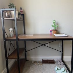 Tower Computer Desk with 4 Tiers Shelves - 47.6 inch Writing Study Table with Bookshelves Study Desk