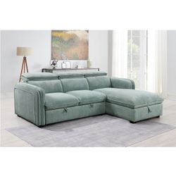 SECTIONAL SOFA SLEEPER STORAGE ADJUSTABLE BED COUCH LIGHT GREEN