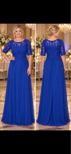 Royal Blue Lace Chiffon Formal Gown