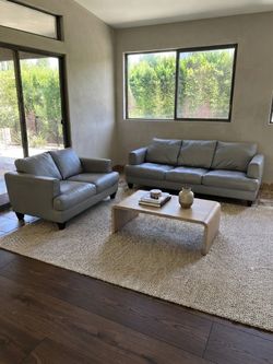 Modern Gray Leather Sofa and Loveseat Set ( couches only )