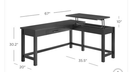 L Shape Corner Desk w/ Lift-desk top- Gray Color Solid Wood