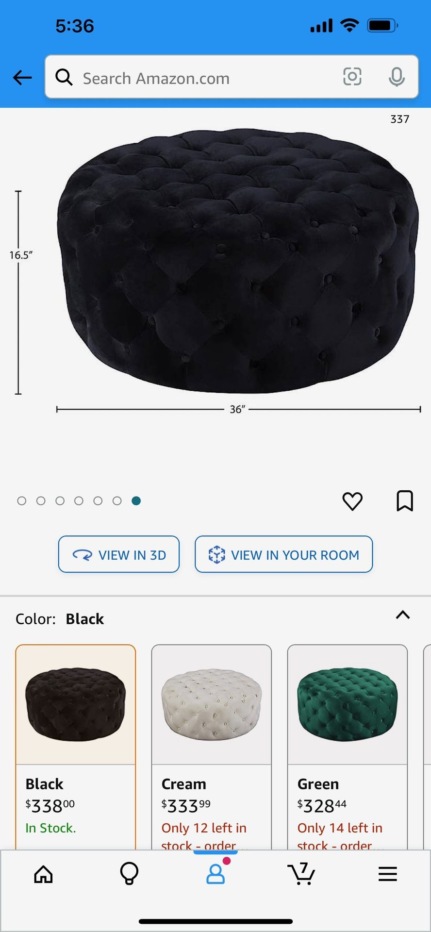 Velvet Black Ottoman 