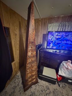 Tall Carved Wood Obelisk Sculpture