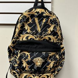 Nylon Barocco Signature Print Backpack Black 