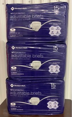 🚗BRAND NEW🚗 MEMBER'S MARK Packs, 15 Ct. Total Protection, Size Medium, Adult Disposabl Briefs Unisex... Value $30