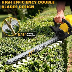New in box 21" Cordless Hedge Trimmer - 21V Portable Electric Bush Trimmer with 2 x 4.0Ah Batteries & Charger & 180° Rotatable Handle & Dual-Action Bl